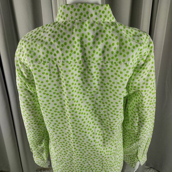 Crown & Ivy 100% Cotton, Green & White Polka Dot Print Button Down Shirt Small - Picture 5 of 13